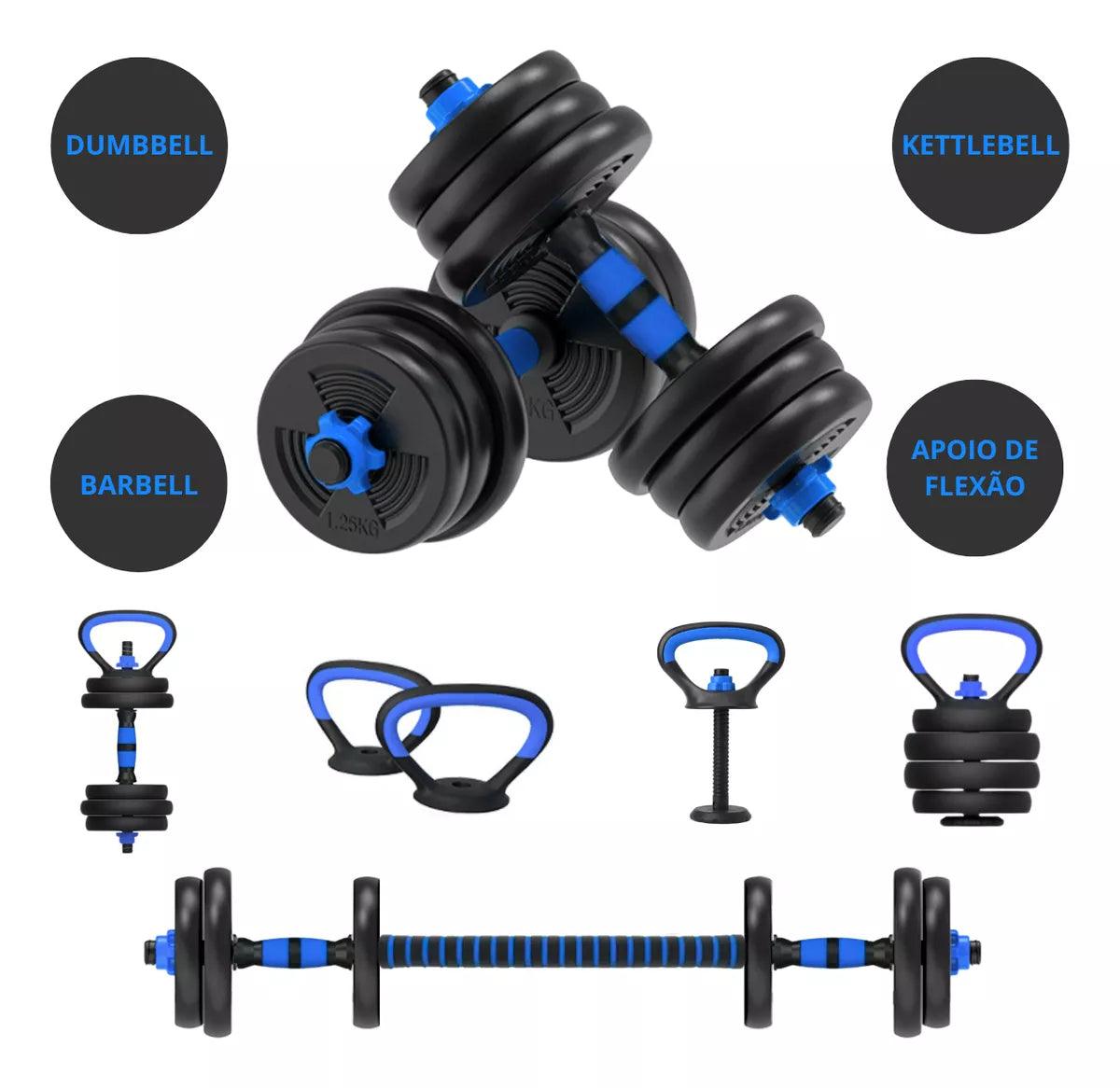 Kit de Barras Com Anilhas 12kg Para Treino Funcional Com 17 Peças