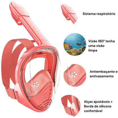 Snorkel Infantil com Máscara Infantil Full Face 180° + 2 Tampões