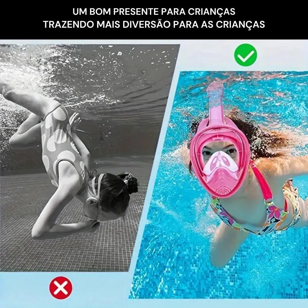 Snorkel Infantil com Máscara Infantil Full Face 180° + 2 Tampões