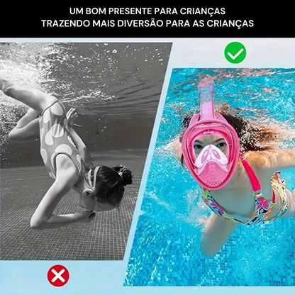 Snorkel Infantil com Máscara Infantil Full Face 180° + 2 Tampões