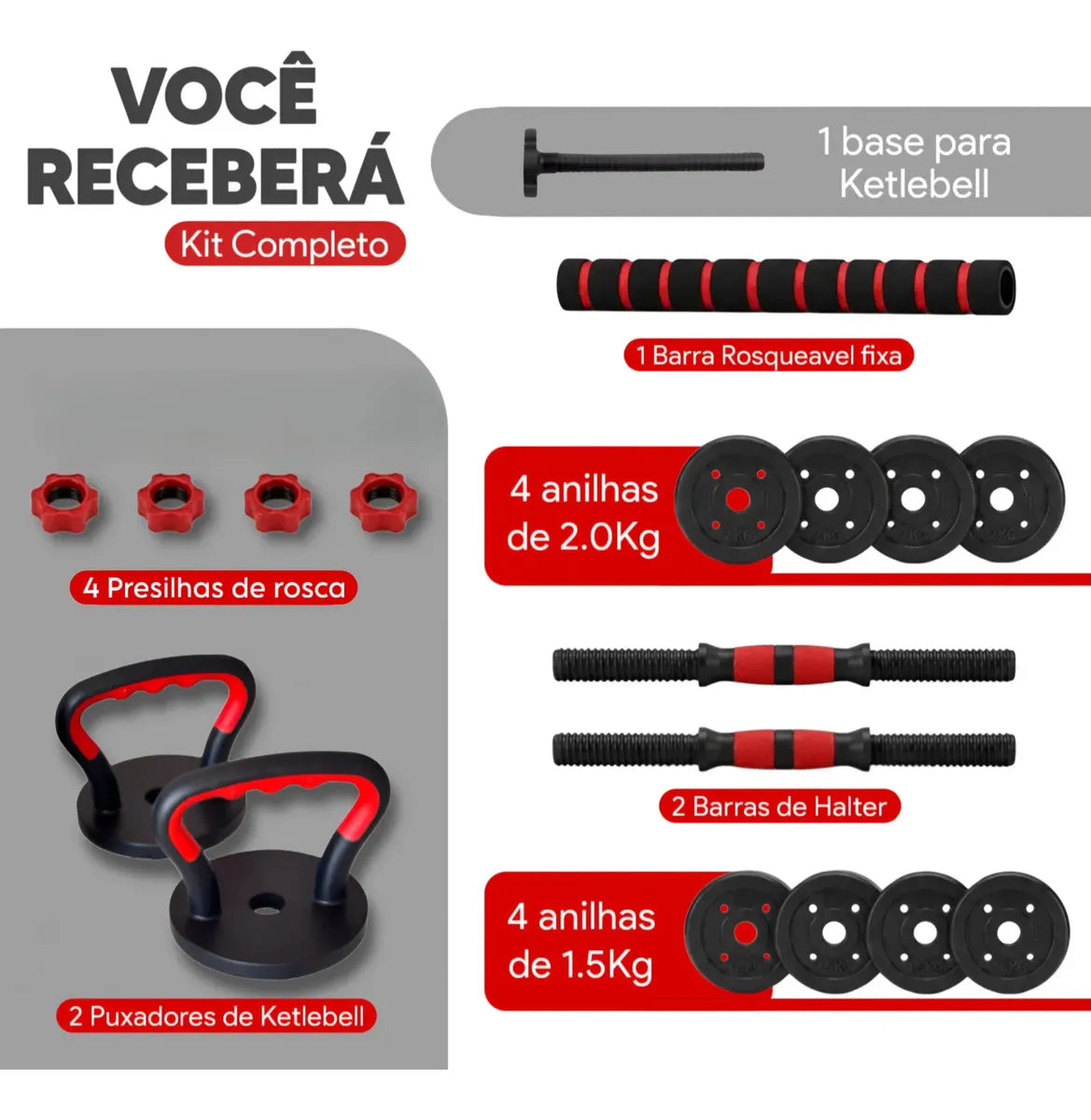 Kit de Barras Com Anilhas 15kg Para Treino Funcional Com 18 Peças Oferta da semana