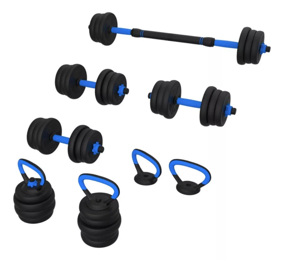Kit de Barras Com Anilhas 12kg Para Treino Funcional Com 17 Peças